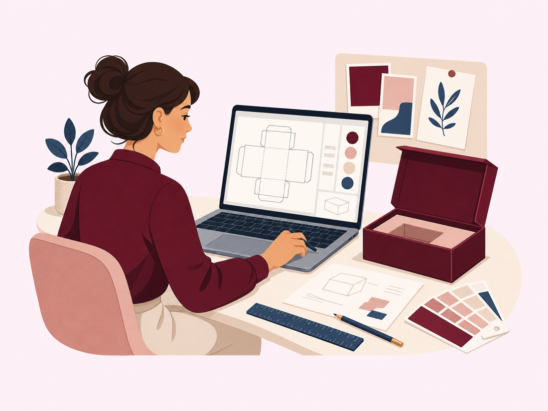 Packaging designer creating a custom box dieline