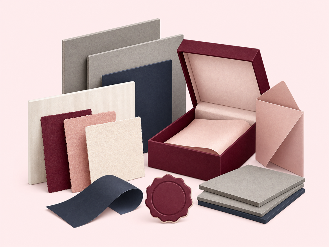 Sample materials showing paper and cardstock swatches